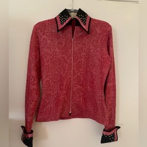Pink and black Western Show Shirt approximately girls 10/12, zip, rinestones